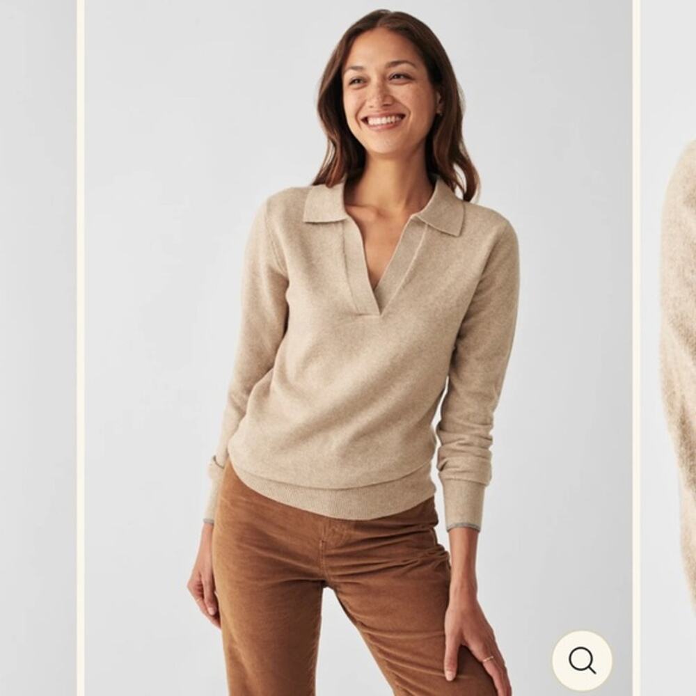 Faherty Jackson Sweater Polo XS Oatmeal Heather V-Neck Collared